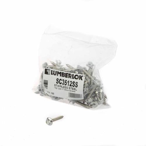 Lumberlok Hex Head Screws Type 17-12g X 35mm Pack of 100 Stainless Steel