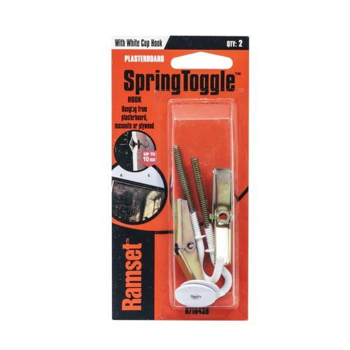 Ramset Spring Toggle Cup Hook 3/16 Inch X 50mm White Pack of 2