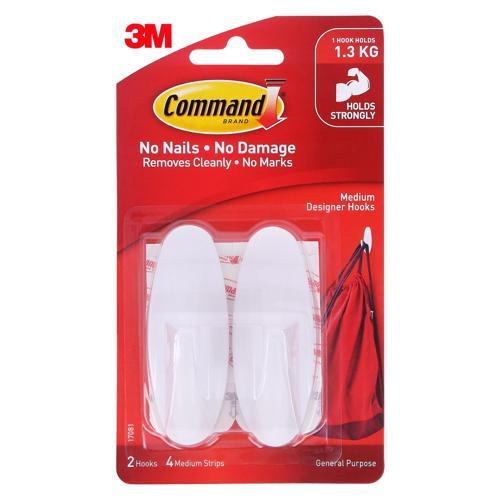 Command Designer Hooks Medium White Pack of 2
