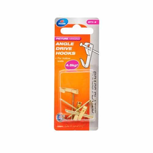 Zenith Angle Drive Hooks 4.5kg Pack of 5 Brass Finish