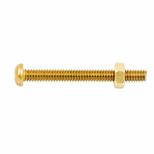 Zenith Round Head Bolt & Nut 5/32 Inch X 38mm Solid Brass Pack of 6