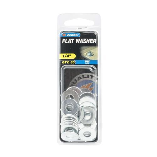 Zenith Flat Washer 1/4 Inch Zinc Plated Pack of 30