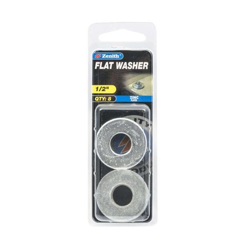 Zenith Flat Washer 1/2 Inch Zinc Plated Pack of 8
