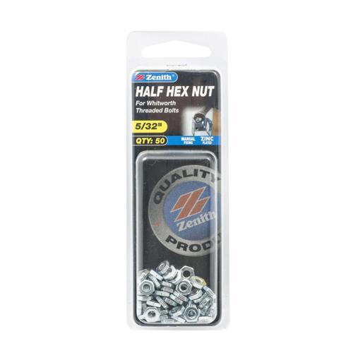 Zenith Half Hex Nut 5/32 Inch Pack of 50 Zinc Plated
