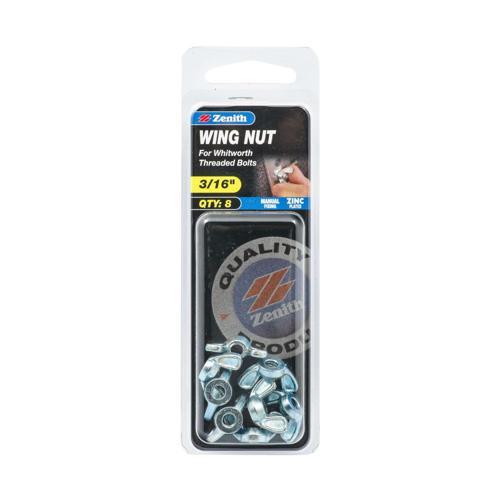 Zenith Wing Nut 3/16 Inch Pack of 8 Zinc Plated