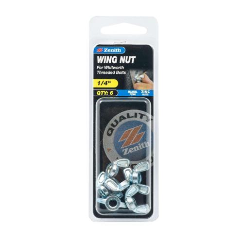Zenith Wing Nut 1/4 Inch Pack of 6 Zinc Plated