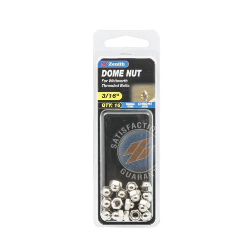 Zenith Dome Nut 3/16 Inch Pack of 16 ChromePlated