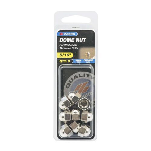 Zenith Dome Nut 5/16 Inch Pack of 9 Chrome Plated
