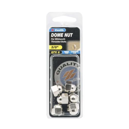 Zenith Dome Nut 3/8 Inch Pack of 6 ChromePlated