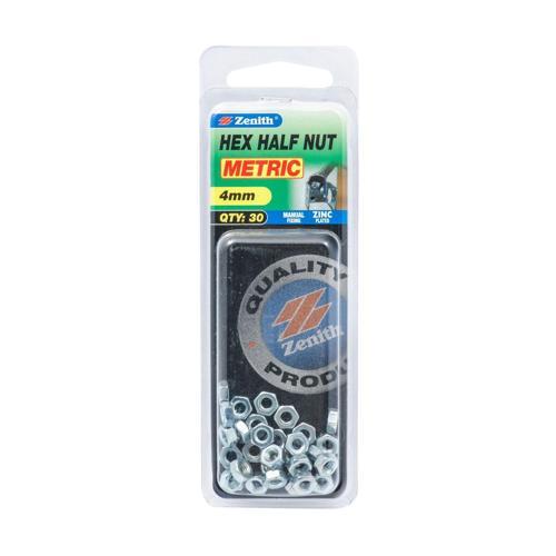 Zenith Hex Nut M4 Pack of 30 Zinc Plated