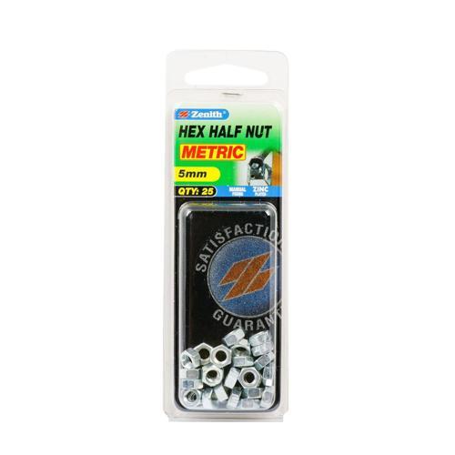 Zenith Hex Nut M5 Pack of 25 Zinc Plated