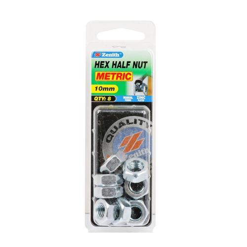 Zenith Hex Nut M10 Pack of 8 Zinc Plated