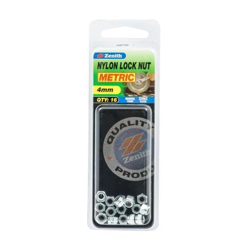 Zenith Nylon Lock Nut M4 Pack of 16 Zinc Plated