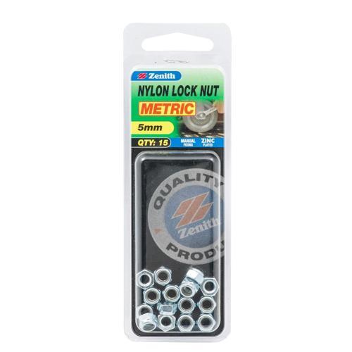 Zenith Nylon Lock Nut M5 Pack of 15 Zinc Plated