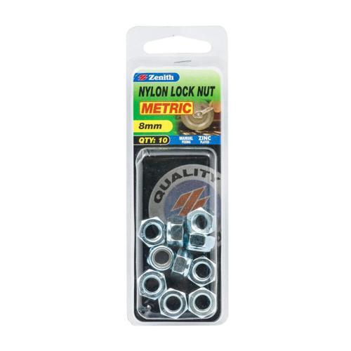 Zenith Nylon Lock Nut M8 Pack of 10 Zinc Plated