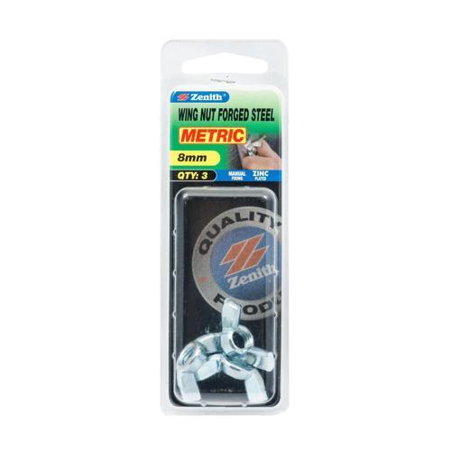 Zenith Forged Steel Wing Nut M8 Pack of 3 Zinc Plated