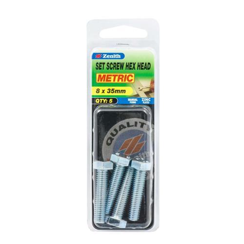 Zenith Hex Head Set Screw 8 X 35mm Zinc Plated Pack of 5