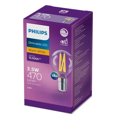 Philips LED Lustre 3.5 Watt 470 Lumens Small Bayonet Cap Filament Clear