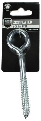 Iron Clad Screw Eye 7.6x115mm Zinc Plated Pack of 2