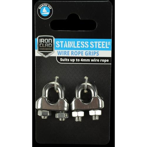 Iron Clad Wire Rope Grip 4mm Stainless Steel 316 Pack of 2