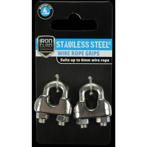 Iron Clad Wire Rope Grip 6mm Stainless Steel 316 Pack of 2