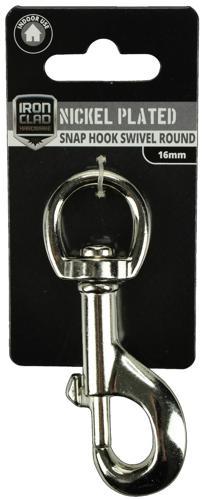 Iron Clad Snap Hook Round Swivel 16mm Nickel Plated