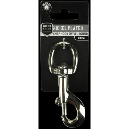 Iron Clad Snap Hook Round Swivel 20mm Nickel Plated