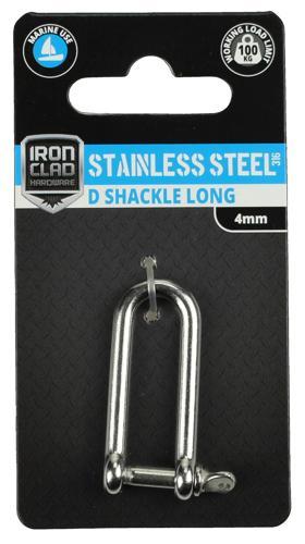 Iron Clad D Shackle Long 4mm Stainless Steel 316