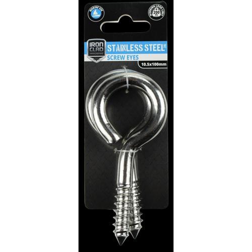 Iron Clad Screw Eyes 9.5x100mm Stainless Steel 316 Pack of 2