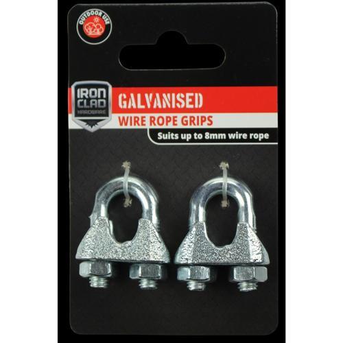 Iron Clad Wire Rope Grips 8mm Galvanised Pack of 2