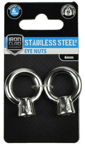 Iron Clad Eye Nut 6mm Stainless Steel 316 Pack of 2