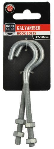 Iron Clad Hook Bolt 6x107mm Galvanised Pack of 2