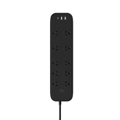 Black+Decker Power Board 10 Outlet With USB-A And C Black