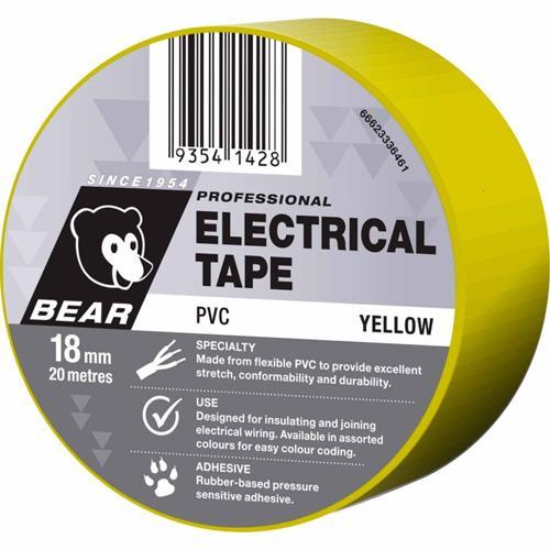 Bear PVC Electrical Tape 18mmx20m Yellow