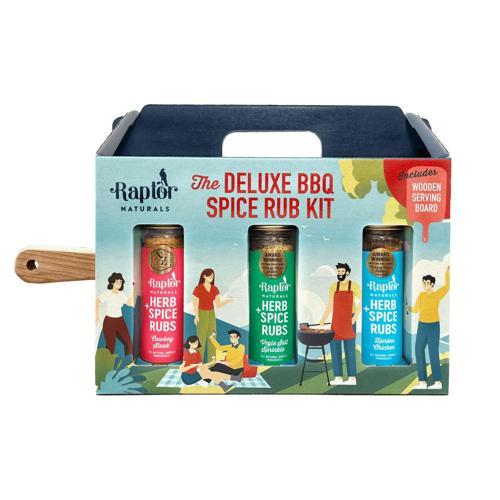 Raptor Naturals The Deluxe BBQ Rub Kit With Wooden Cutting/ Serving Board