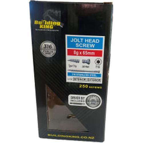 Building King Jolt Screw 8G X 65mm 316 Stainless Steel Pack of 250