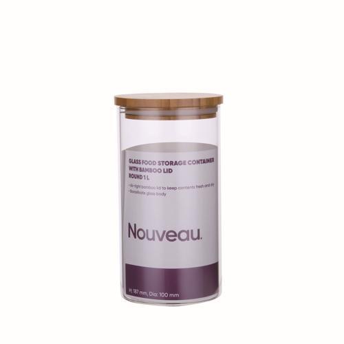 Nouveau Container Food Glass Bamboo Lid 1L