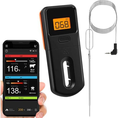 Grilled BLUETOOTH WIRED THERMOMETER WITH PROBE 60m Range Black