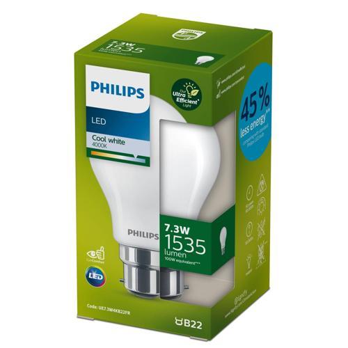 Philips LED Ultra Efficient A60 B22 1535 Lumen Frosted 7.3 Watt Cool White