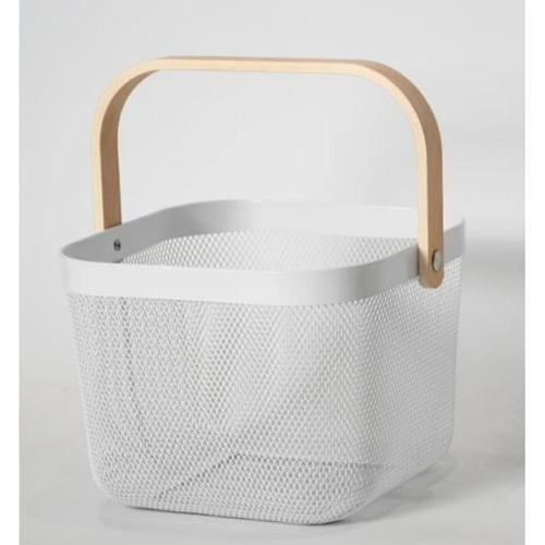 Nouveau Basket Mesh Square Wood Handle White