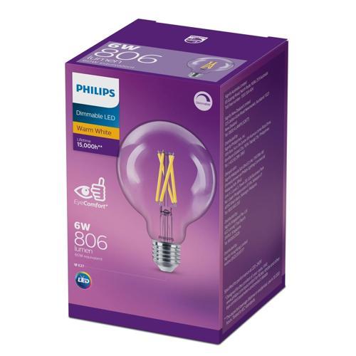 Philips LED Filament G93 E27 Dimmable 6 Watt Warm White