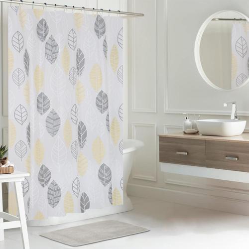 Nouveau Shower Curtain & Bathmat Combo Set Grey Leaf