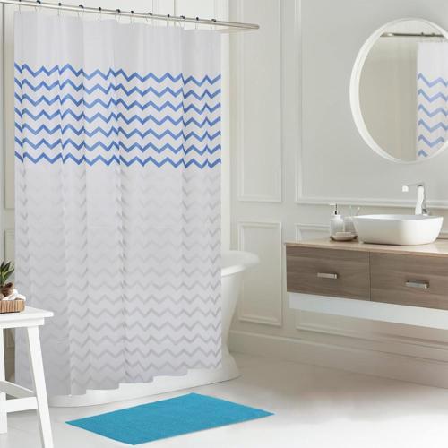 Nouveau Shower Curtain & Bathmat Combo Set Blue Wavy