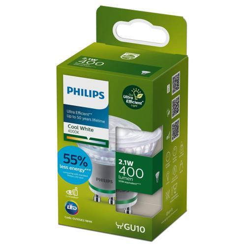 Philips Light Bulb Ultra Efficient LED GU10 400lm Spot 2.1W Cool White