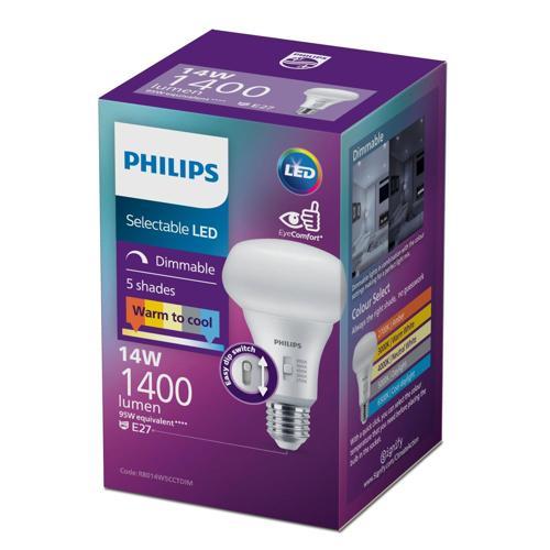 Philips LED 14W E27 5CCT DS Frosted Dimmable R80 Globe
