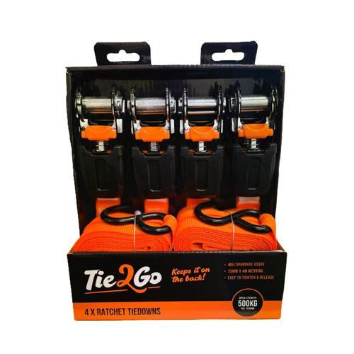 Tie 2 Go Ratchet Tiedowns Quad Pack 25mm X 4m