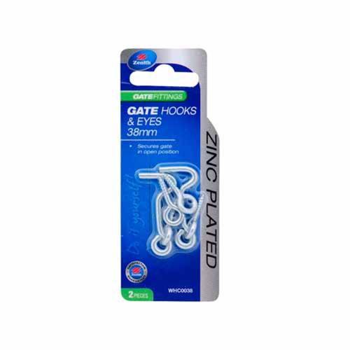 Zenith Gate Hooks & Eyes 38mm Zinc Plated Pack of 2