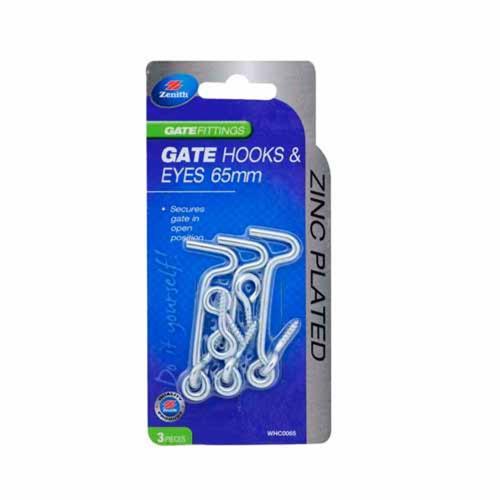 Zenith Gate Hooks & Eyes 65mm Zinc Plated Pack of 3