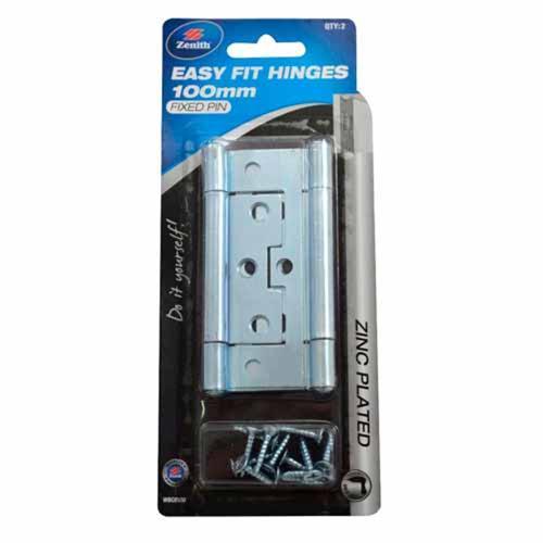 Zenith Easy Fit Hinges 100mm Zinc Plated Pack of 2