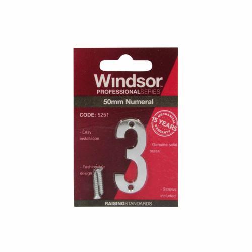 Elements Hardware Modern Numeral #3 50mm Satin Chrome Finish